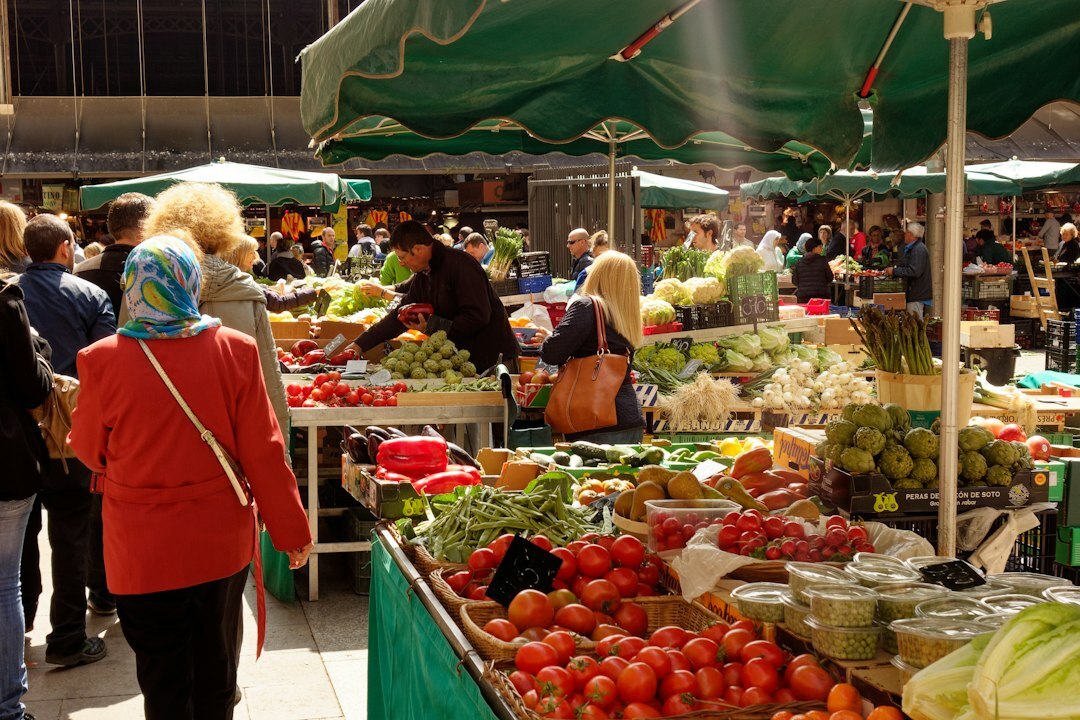 Scandinavian vendors and customers at a local market