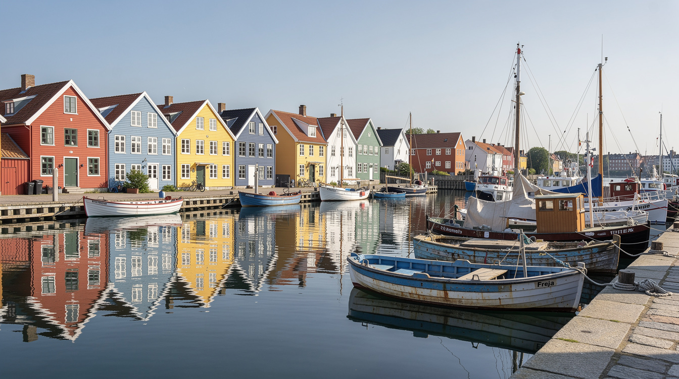Colorful harbor houses in a Danish town