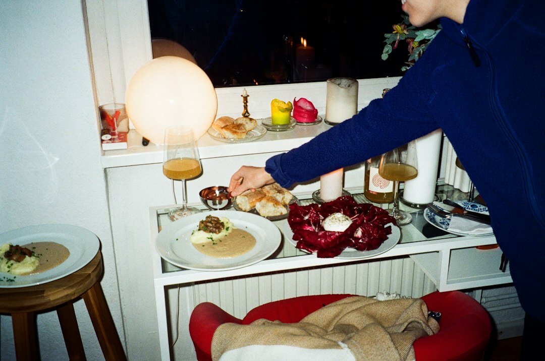 Scandinavian family having a hygge dinner at home